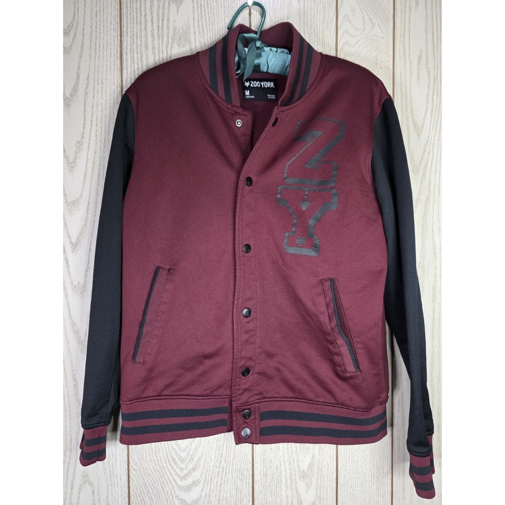 Zoo York Varsity Jacket Mens M Burgundy Black NY Graphic Y2K Streetwear Skate